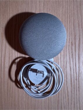 Compact Gray Smart Speaker with Power Adapter - Fabric Finish